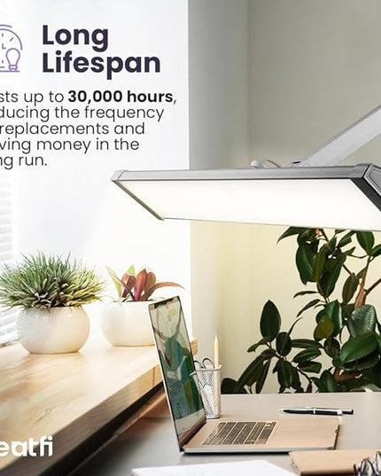 Neatfi Ultra 3,500 Lumen LED Desk Lamp, Color Correlated Temperature, 3 Light Modes, Dimmable, 45W, 26 Inch Wide Metal Shade, 540 SMD LEDs (CCT with Clamp, Silver)