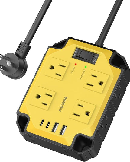 8-Outlets Heavy Duty Power Strip with 4 USB Ports(2 USB-C), Industrial Magnetic Surge Protector Power Strip 15 Amps/1200 Joules, 6.5 Ft Multi-Plug Electric Extension Cord for Workshop Garage (Yellow)