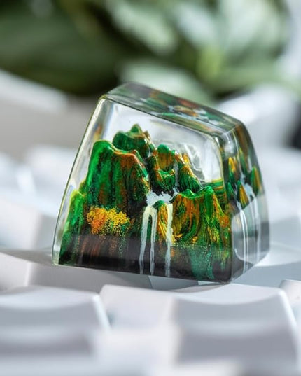 Fantasy Primary Forest Waterfall Artisan Keycap R1 SA Profile Custom Rain Forest Keycaps 1U ESC Handmade Gaming Resin Key Cap Cherry MX Switch Compatible Mechanical Keyboard Gifts for Nature Lovers