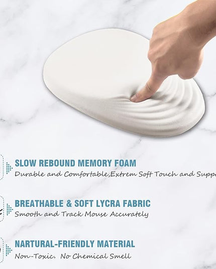 Ergonomic Mouse Pad Wrist Support, White Mouse Pad with Wrist Rest, Entire Memory Foam & Non-Slip PU Base MousePads with Massage Design for Pain Relief, Desk, Office, 12" x 8" x 1.2" Inch
