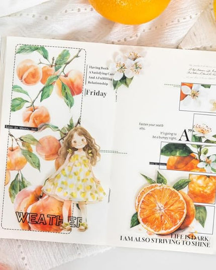 MiyouLuna 60 Pcs Large Garden-Inspired PET Stickers, Fruit-Themed for Scrapbooking, Journaling, DIY Crafts, with Organizer