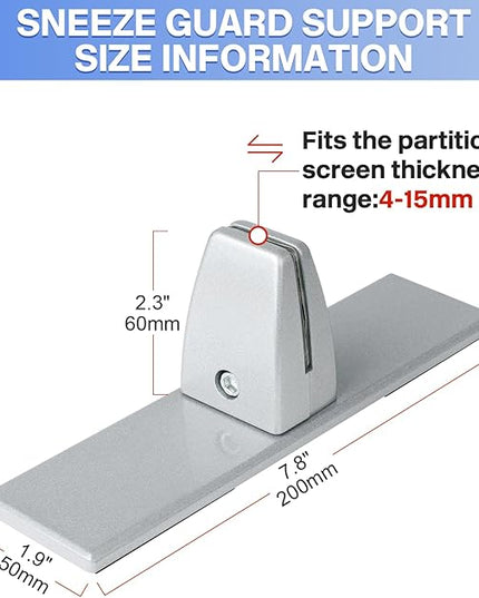 4 Packs Sneeze Guard Clamp Bracket, Sneeze Guard Shield Base for Countertop, Stick On Heavy Duty Aluminum Partition Guard Clip, Panel Support Clamp Stand for Clear Acrylic Desktop Counter Reception