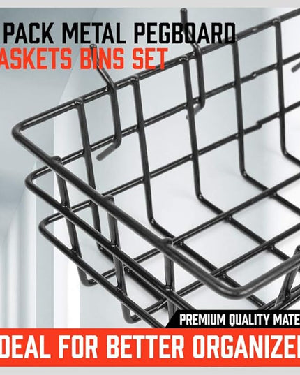 HORUSDY Peg Board Bins and Baskets | 4 Pack | Square Style 4 Size Pegboard Baskets and Pegboard Bins for Organize Workbenches, Accessories