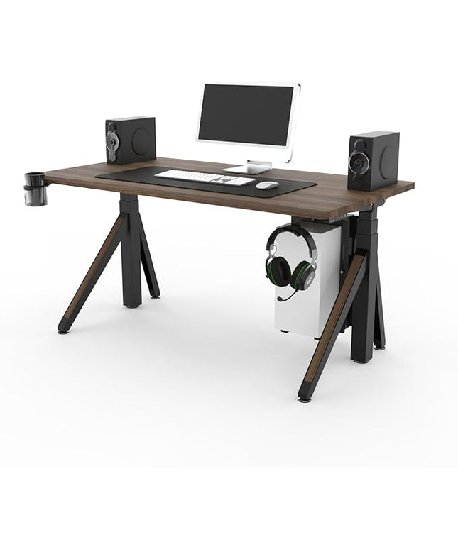 DEZCTOP Revon Elite Electric Standing Desk, 59" x 31.5" Large Work Surface, Height Adjustable (25.6"-51.2"), Sturdy Keel Frame, with Magnetic Modular System, Anti-Collision, Walnut for Home Office