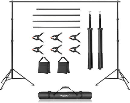Neewer Photo Studio Backdrop Support System, 10ft/3m Wide 6.6ft/2m High Adjustable Background Stand with 4 Crossbars, 6 Backdrop Clamps, 2 Sandbags, and Carrying Bag for Portrait & Studio Photography