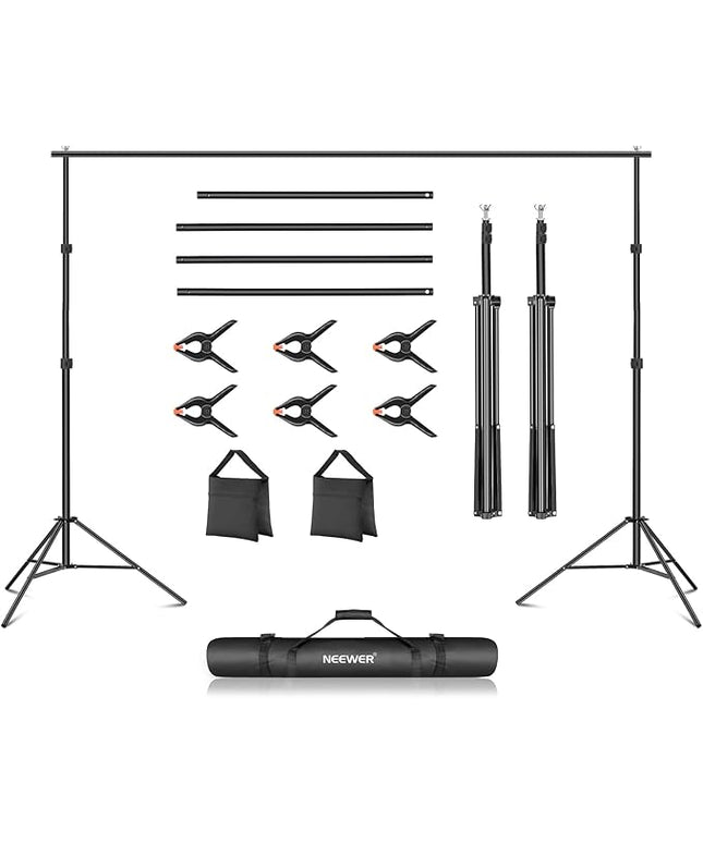 Neewer Photo Studio Backdrop Support System, 10ft/3m Wide 6.6ft/2m High Adjustable Background Stand with 4 Crossbars, 6 Backdrop Clamps, 2 Sandbags, and Carrying Bag for Portrait & Studio Photography
