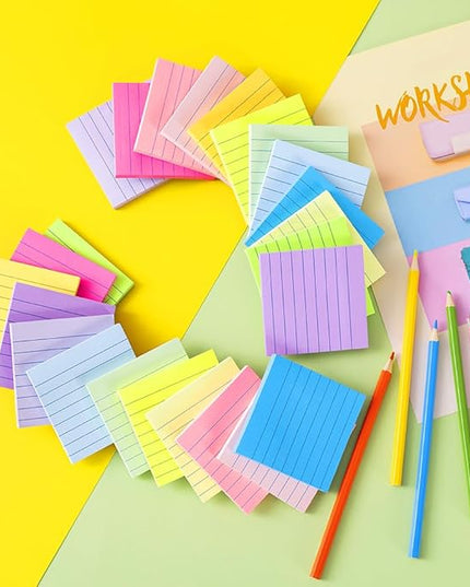 (24 Pack) Lined Sticky Notes 3x3 in,Notepads with Lines,Ruled Stickies Super Sticking Power,Office School Memo Note Pads Bright Colors,Post on Windows Doors,Recyclable,Easy to Write on