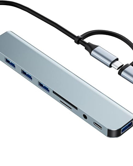 USB C/USB Hub Multiport Adapter,USB 3.0 Hub Aluminum 8 in 1 USB Splitter with SD/TF Card Reader,1 x USB 3.0, 3 x USB 2.0, 1 x USB C,and 3.5mm Audio Output for MacBook Pro Air,iPad Pro,Laptop