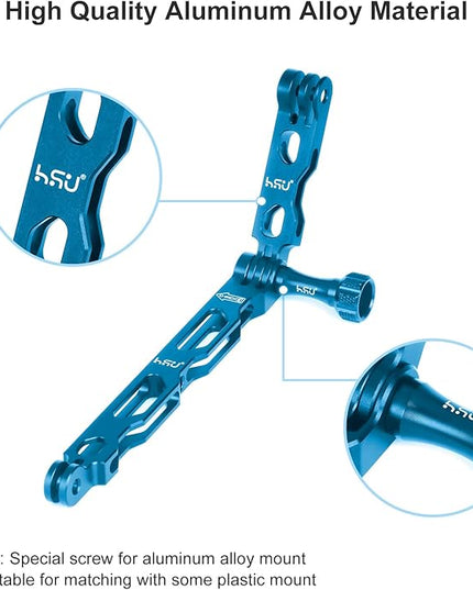 HSU (7 Pcs) All Aluminum Alloy Extension Arm Kit Metal Pole Mount Helmet Stick Extension Arm Mount for GoPro Hero 13/12/11/10/9/8/7/6/5 Black, DJI Osmo Action and More (11.8”/6.5”/3.3”) (Blue)