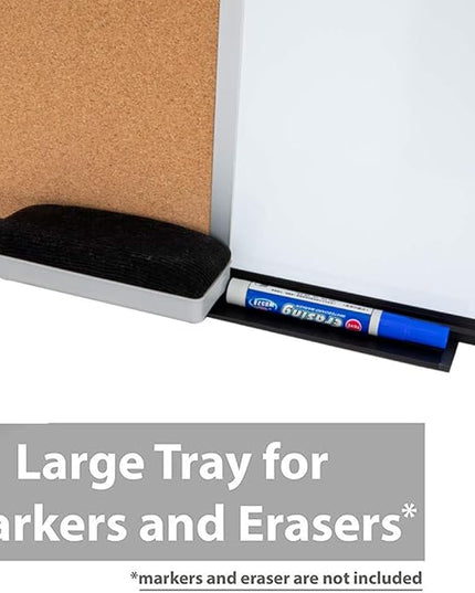 36 x 24 Inch Cork & Dry Erase Combo Board - Magnetic Whiteboard & Bulletin Board Combination - Hanging or Wall-Mounted for Office, Classroom, Home - Black Aluminum Frame