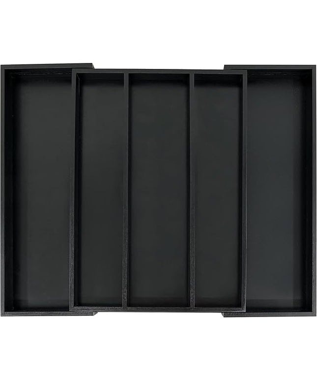 Utoplike Bamboo Drawer Organizer Kitchen Utensils, Adjustable Black Silverware Holder and Cutlery Tray Organiser, Expandable Drawer Divider for Flatware, Knives in Kitchen, Bedroom, Living Room
