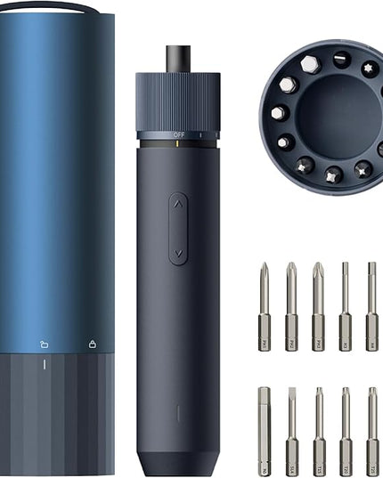 HOTO Electric Screwdriver Rechargeable, 3.6V Cordless Screwdriver Set USB-C, 1/4'' Hex Bits, 3 Torque Settings, 1500mAh Battery, LED Light & 12 S2 Metal Bits for Furniture/Electrical Repairs
