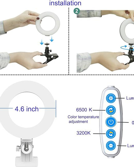 Ring Light 5'' USB Portable Lighting 3200k-6500K Dimmable Led Clip on Computer Monitor Laptop Phone for Content Creator (YouTube/TikTok/Twitch) Makeup,Conference,Selfie,Video,Vlog (White)