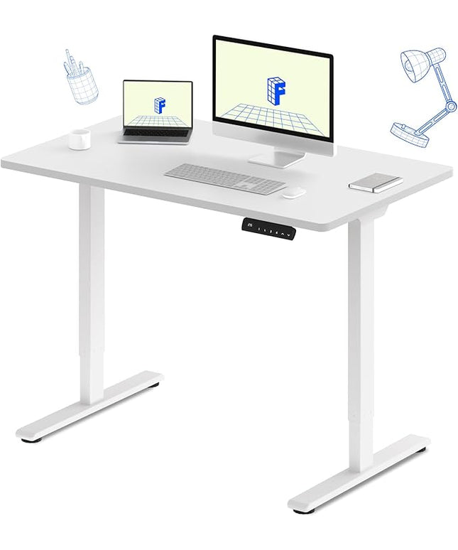 FLEXISPOT E3 Dual Motor Electric Standing Desk 48 x 30 Sit Stand Up Desk, Holds 220 lbs, Adjustable Height w/Memory Presets, One-Piece White Desktop & White Frame, Ships in 2 Boxes