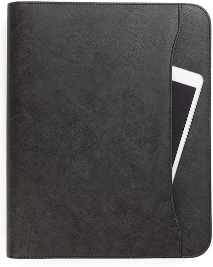 Forevermore Portfolios Padfolio Binder - Professional Faux Leather Travel Organizer Pouch for Tablet, Documents, Presentation Folders, Zipper Closure, Removable 3-Ring Notepad - Black