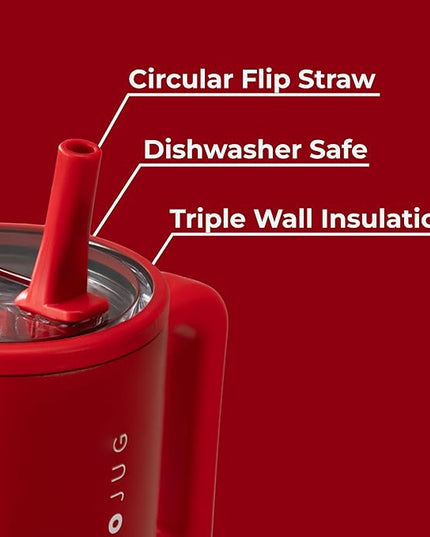 HydroJug Traveler - 32 oz Water Bottle with Handle & Flip Straw - Fits in Cup Holder, Leak Resistant Tumbler-Reusable Insulated Stainless Steel & Rubber Base - Gifts for Women & Men, Alumni Red