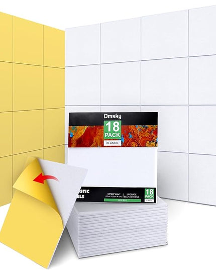 18 Pack Acoustic Panels-12"X12"X 0.4"Soundproof Wall Panels, White Sound Absorbing Panel,High-Density Sound Dampening Panels Acoustic Treatment for Home Studio