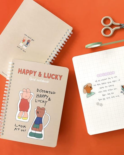 Monolike Happy and Lucky A5 Grid Spiral Notebook, Distorted - Hardcover 5.83 x 8.27inch 128 Page,120GSM Thick paper