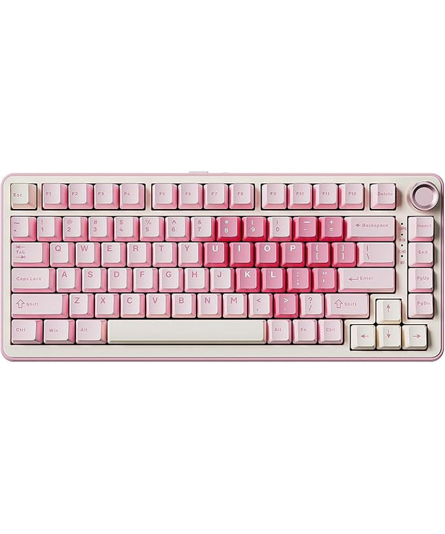 YUNZII B75 PRO Wireless Mechanical Keyboard,75% Layout with Knob,Hot Swap Gasket Custom Structure,Creamy Pre-lubed Switches,RGB Backlit,Bluetooth/Type-C/2.4G for Win/Mac(Milk Switch,Pink)
