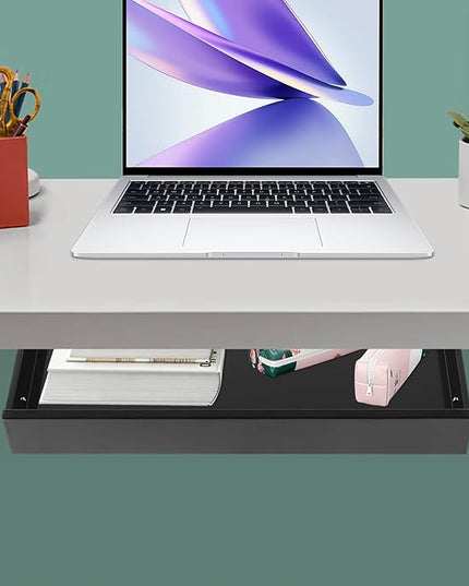 Under Desk Drawer Slide Out For Office Desk, Storage Organizer For Sit Stand Workstation, 22” x 14” x 3”, Black
