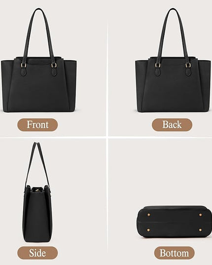 RAINSMORE Laptop Bag for Women 15.6 Inch Work Tote Bags Waterproof Computer Bags Leather Professional Laptop Purse Womens Laptop Briefcase Large Handbag for Office Teacher Travel, Black
