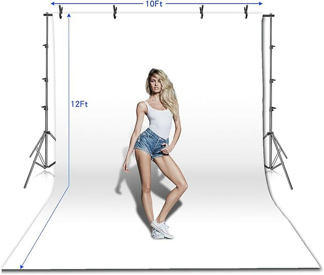 Photo Video Studio 12 x10ft 100% Muslin White Backdrop with 10 x 8.5ft Stand Photography Background Support System Kit ,Clamp, Carry Bag