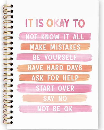 dvhdajed Pink Mental Health Spiral Notebook, It's Okay to Inspirational Journaling Notebooks, Pink Therapy Spiral Journal for Girls Women Girls, Mental Health Office School Supplies Gifts, 5.5x8.3 In