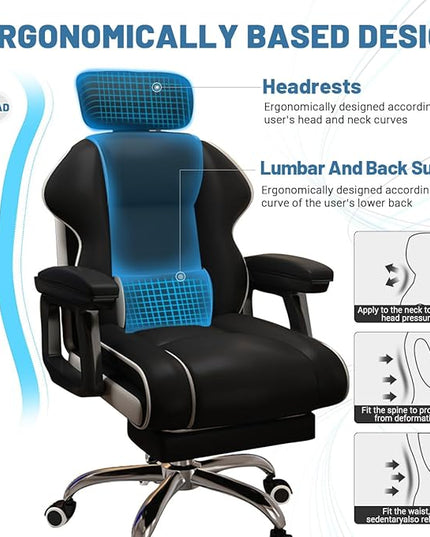 Executive Computer Chair Home Office Desk Chair,Adjustable Angle, Ergonomic Adjustable Height PU Leather Chairs with Cushions Armrest for Long Time Seating-High Office Chair with Footrest
