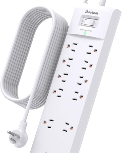 12FT Long Power Strip Surge Protector, Addtam Surge Protector with 10 Outlets and 4 USB Ports, Extension Cord with Flat Plug, 2700 Joules, White