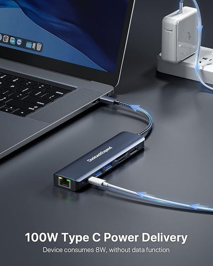 USB C Hub Multiport Adapter, DockteckExpand 7-in-1 Type C Hub with 4K 60Hz HDMI,1Gbps Ethernet,100W PD,2 USB 3.0 Ports,SD/TF Card Slots for MacBook Pro, MacBook Air, iPad Pro, Surface, Steam Deck