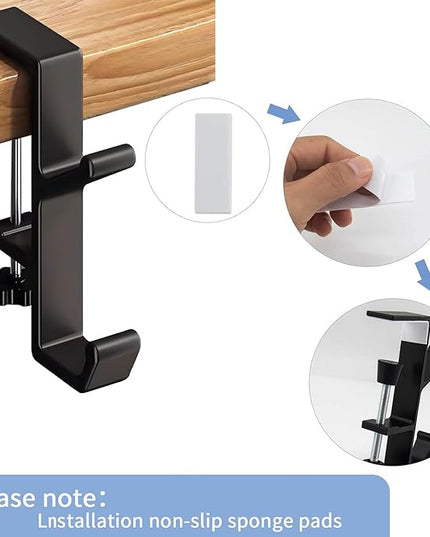 Headphone Stand - Aluminum Alloy Headphone Holder, Under Headset Stand for Desk Fit for PC Gaming Headset Hanger Hook Suitable for Office, Computer, Student Class Desk, Handmade Creator Table (Black2)