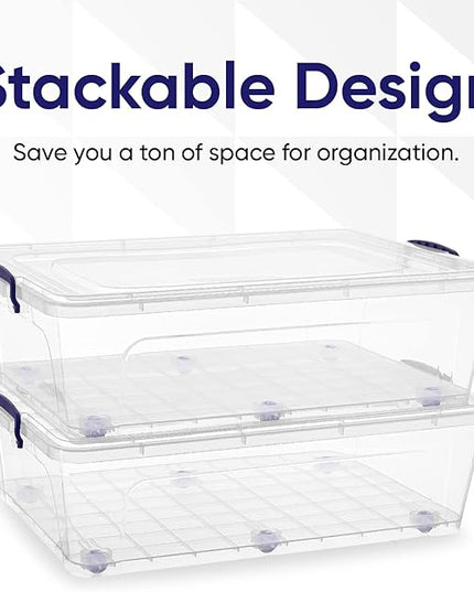 Superio Storage Bins with Lids- Clear Boxes for Organizing, Stackable Plastic Containers- BPA Free, Non-Toxic, Odor Free, Organizer for Home, Office, Dorm (6 Pack, 42 Qt (Under Bed-Wheeled))