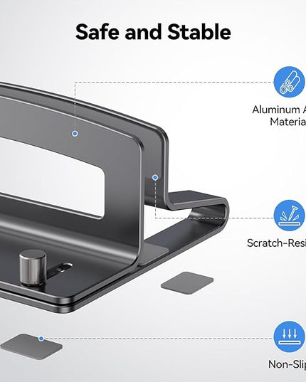 TECKNET Vertical Laptop Stand, Adjustable Aluminum Laptop Stand (Fits Up to 17.3"), Space-Saving Vertical Stand with Non-Slip & Scratch-Resistant Silicone, Compatible with MacBook Pro/Air, Dell, HP