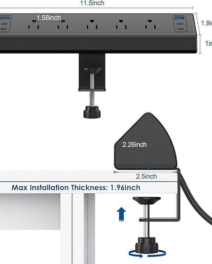 Jgstkcity Desk Clamp Power Strip USB C,40W Total Fast Charging Station,4 PD 20W USB C Ports,Desk Edge Mount Surge Protector,5 Outlets,Fit 1.96" Tabletop Edge,ETL Listed