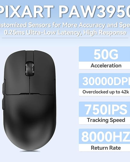 AJAZZ AJ159 APEX Wireless Gaming Mouse 2.4G Wired BT|RGB Magnetic Screen Charging Dock|Lightweight|42K Optical Tracking|400mAh Battery |PAW3950APEX Sensor.