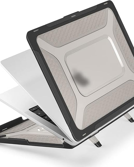 Batianda Extreme Heavy Duty Case for New MacBook Air 13.6 inch 2025 M4 2024 2022 A3240 A3113 A2681 - Anti-Slip Rubberized Stand (Holds 25lbs) & Honeycomb Exoskeleton - Max Cooling & Stability - Black