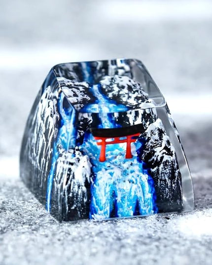 Japanese Shrine Red Torii Gate Artisan Keycap with Winter Waterfall R1 SA Profile Custom Keycaps 1U ESC Handmade Gaming Resin Key Cap Cherry MX Switch Compatible Mechanical Keyboard Japan Lover Gift