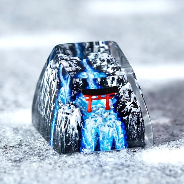 Japanese Shrine Red Torii Gate Artisan Keycap with Winter Waterfall R1 SA Profile Custom Keycaps 1U ESC Handmade Gaming Resin Key Cap Cherry MX Switch Compatible Mechanical Keyboard Japan Lover Gift
