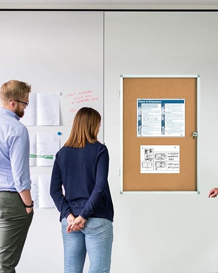 Lockable Display Case 24x36 - Enclosed Cork Bulletin Board with Locking Door, Wall Mounted Aluminum Notice Board for Office, School, Posters, Cards