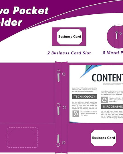 Two Pocket Folders, PANDRI 30 Pack Two Pocket Folders with Prongs, 3 Prong Folders Designed for Office and Classroom, Letter Size Purple