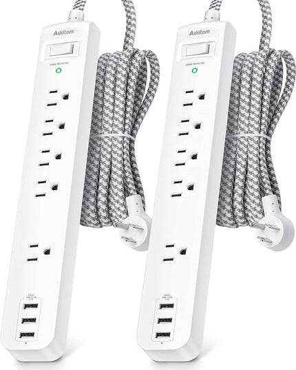 Surge Protector Power Strip - 10 FT Long Extension Cord with 5 Widely AC Outlets 3 USB Ports, Flat Plug with Overload Surge Protection for Home, Office, Dorm Essentials (2 Pack)