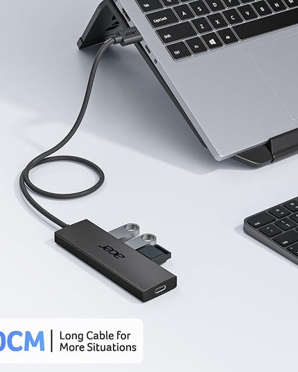 Acer USB Hub 4 Ports, Multiple USB 3.0 Hub, USBA Splitter for Laptop with Type C Power Port, Extender for A Port Laptop, PC, Desktop and More (2ft)