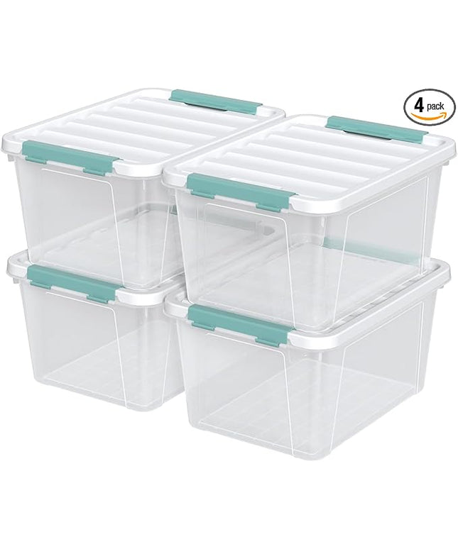 Readsky 4 Packs Clear Storage Latch Boxes, 20 Quart Plastics Storage Bins with Lids, Stackable
