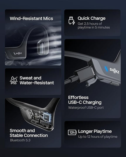SHOKZ New OpenRun Pro 2 Mini -Open-Ear, Bone Conduction Sport Headphones -with Reflective Strip -Sweat Resistant, Workout Headphones -Secure, Wireless, Comfortable Fit-Deep Bass and Smart Mic App