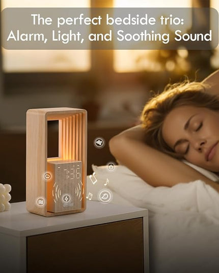 WILIT Digital Alarm Clock, Sunrise Alarm Clock with Nightlight, 9 Sleep Aid Sounds, White Noise Sounds Machine, Dimmable Display,USB Charging Port,Wood Grain Imitation,Gift for Women,Men,Travel