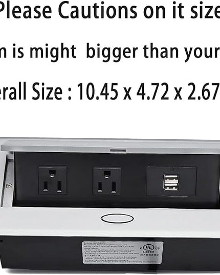 UL Approval Power Strip, Hidden Pop Up Outlet Table Connection Box, Desktop Socket with 2 Outlets & 2 USB Charging Ports for Conference Room Countertop (Silver)