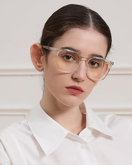 MACJERO Oversized Square Blue Light Blocking Glasses for Women Men, Anti-Fatigue Computer Monitor Gaming Glasses Reduce Eye Strain(transparent)