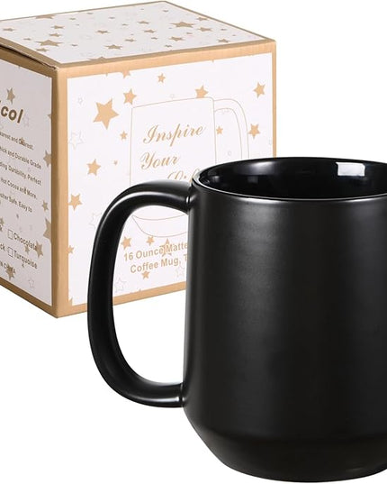 Miicol Ceramic Coffee Mug, 16 oz Large Coffee Cup, Tea Mug with Handle, Flat Bottom Mug for Men, Women, Office, Microwave and Dishwasher Safe, Multi-Color, Black