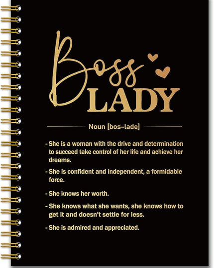 YAZMEEN Boss Lady Black Gold Spiral Notebook（160 Pages） Boss Lady Definition Hardcover Notebook Boss Lady Gift Thank You Boss Gift Retirement Gift for Women Entrepreneur Funny Birthday Gift for Boss