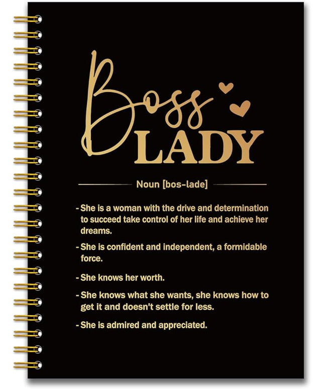 YAZMEEN Boss Lady Black Gold Spiral Notebook（160 Pages） Boss Lady Definition Hardcover Notebook Boss Lady Gift Thank You Boss Gift Retirement Gift for Women Entrepreneur Funny Birthday Gift for Boss